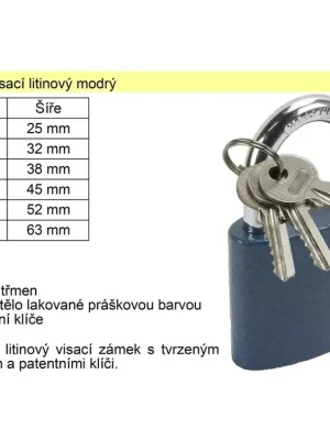 Zámek visací litinový modrý 25 mm