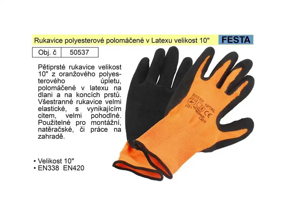 Rukavice polyesterové polomáčené v Latexu velikost 10"/XL