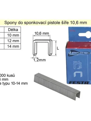 Spony do sponkovačky šíře 10,6 mm hranaté délka 8 mm balení 1000 kusů, typ 140