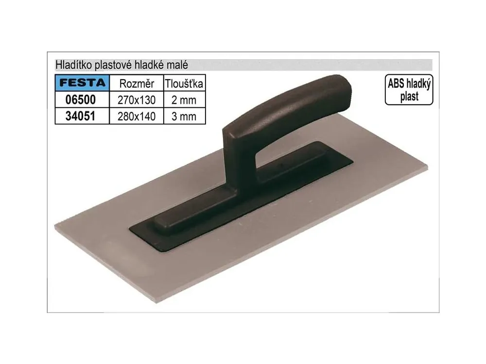 Hladítko plastové hladké 280x140mm, síla 3mm