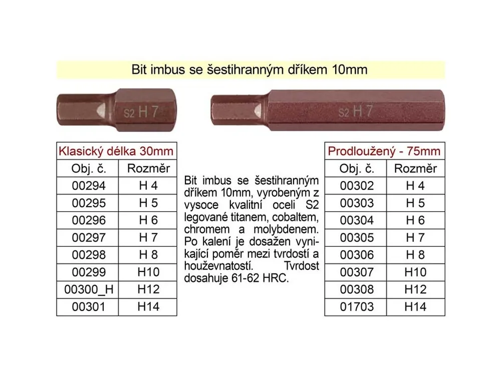 Bit imbus H 8 se šestihranným dříkem 10mm délka 30mm