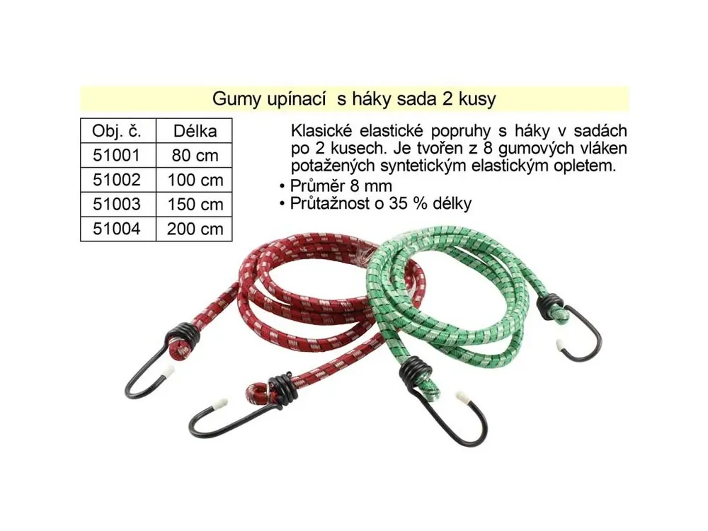 Gumy upínací 200 cm, 10 mm, sada 2 kusy