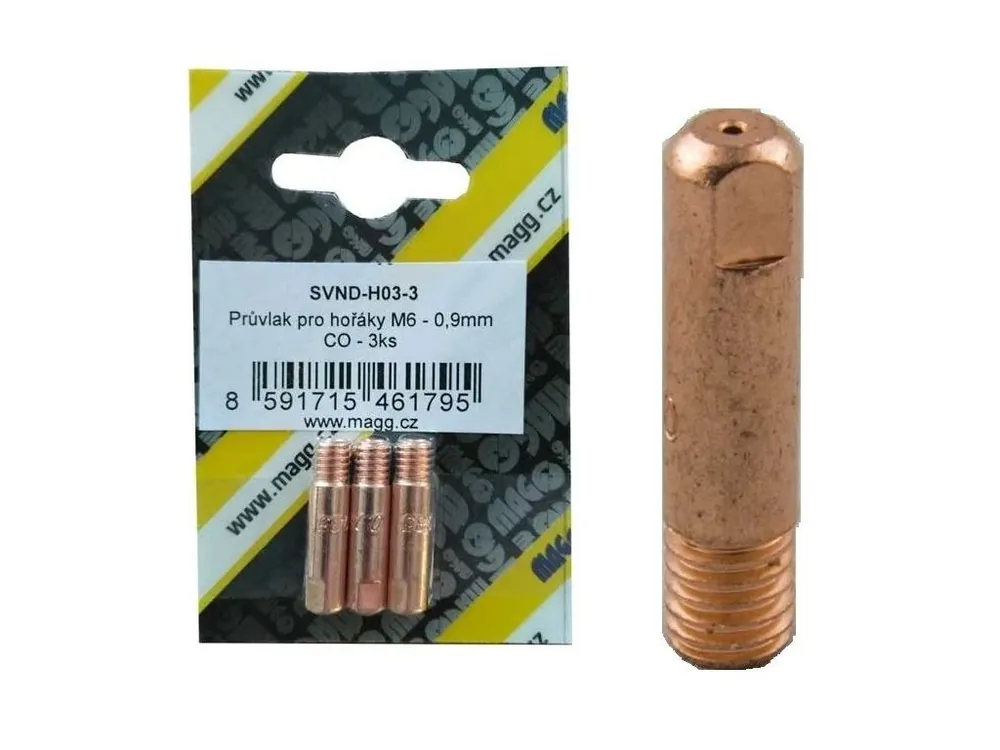Průvlak pro hořáky, závit M6 - 0,9 mm, 6x25mm, Cu, sada 3ks