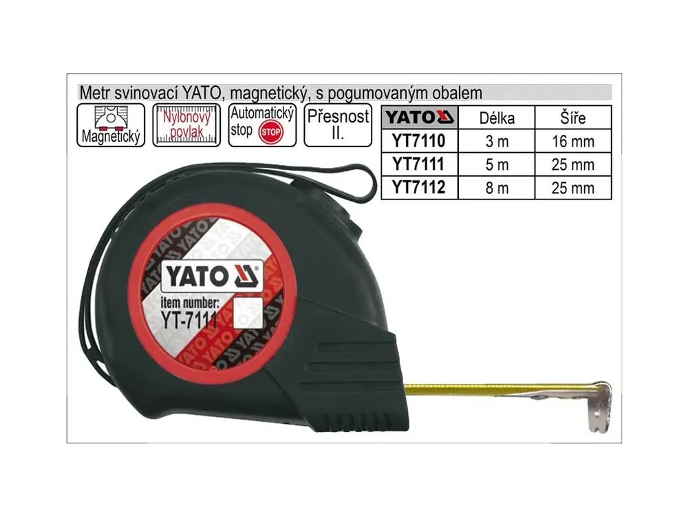 Metr svinovací Yato délka 3 m magnetický v gumovém obalu