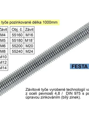 Závitová tyč pozinkovaná M14x1000mm