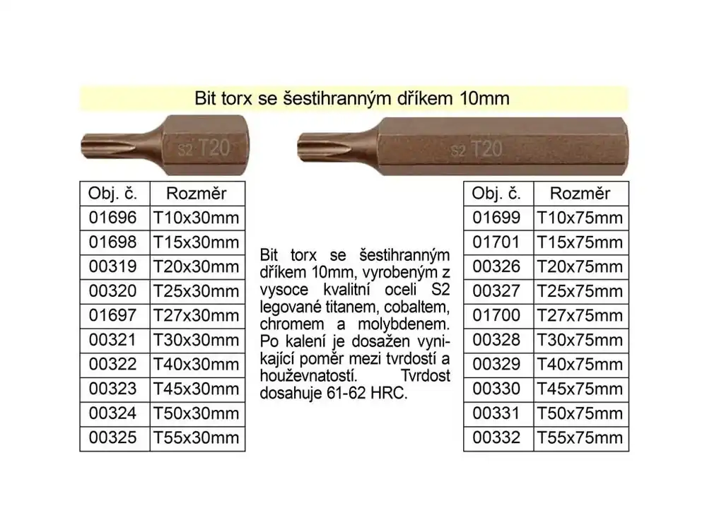 Bit torx T27 se šestihranným dříkem 10mm délka 75mm