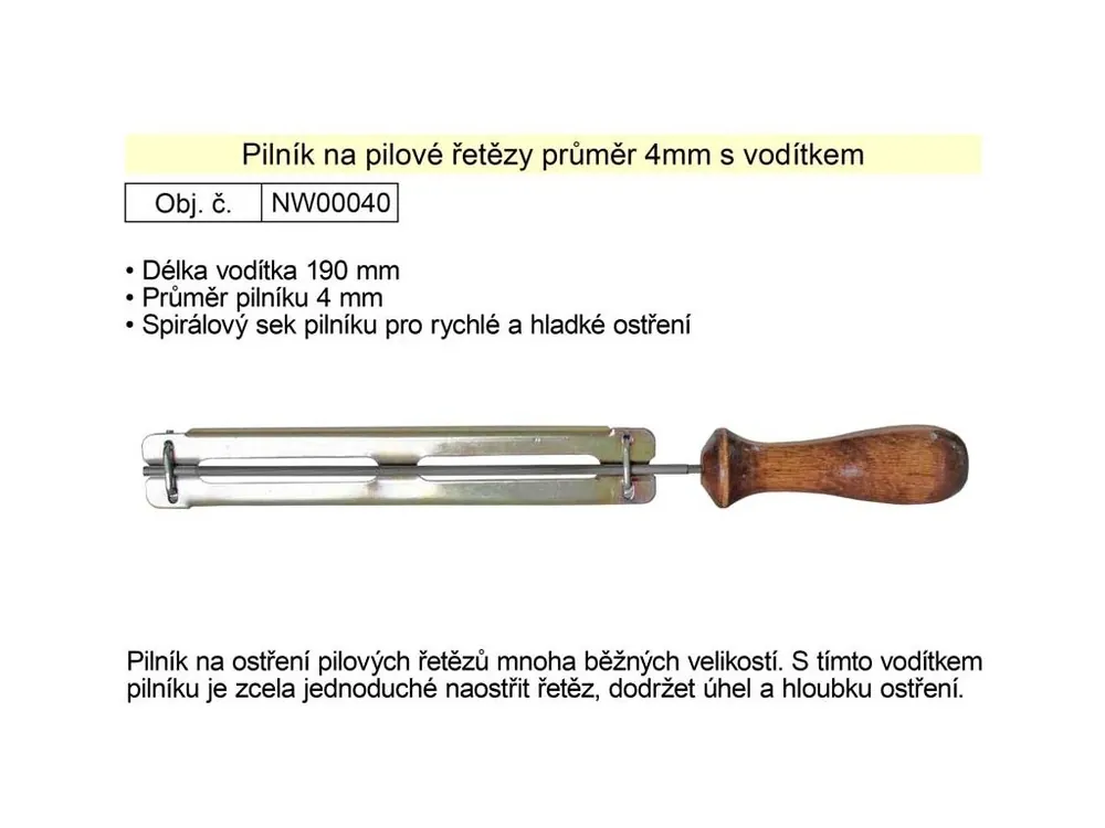 Pilník na pilové řetězy průměr 4,0 mm s vodítkem
