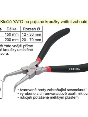 Kleště  YATO na pojistné kroužky 200 mm vnitřní zahnuté