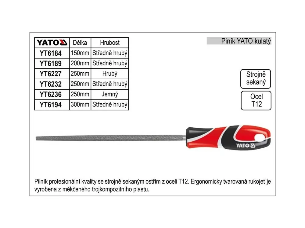 Pilník YATO kulatý délka 250mm středně hrubý