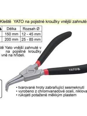 Kleště  YATO na pojistné kroužky 150 mm vnější zahnuté