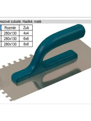 Hladítko nerezové zubaté 280x130mm, zub 4x4mm
