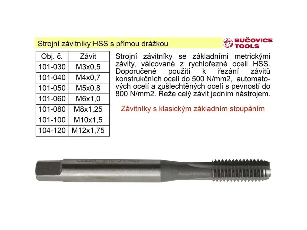 Strojní závitník M4x0,7 HSS přímá drážka klasický závit