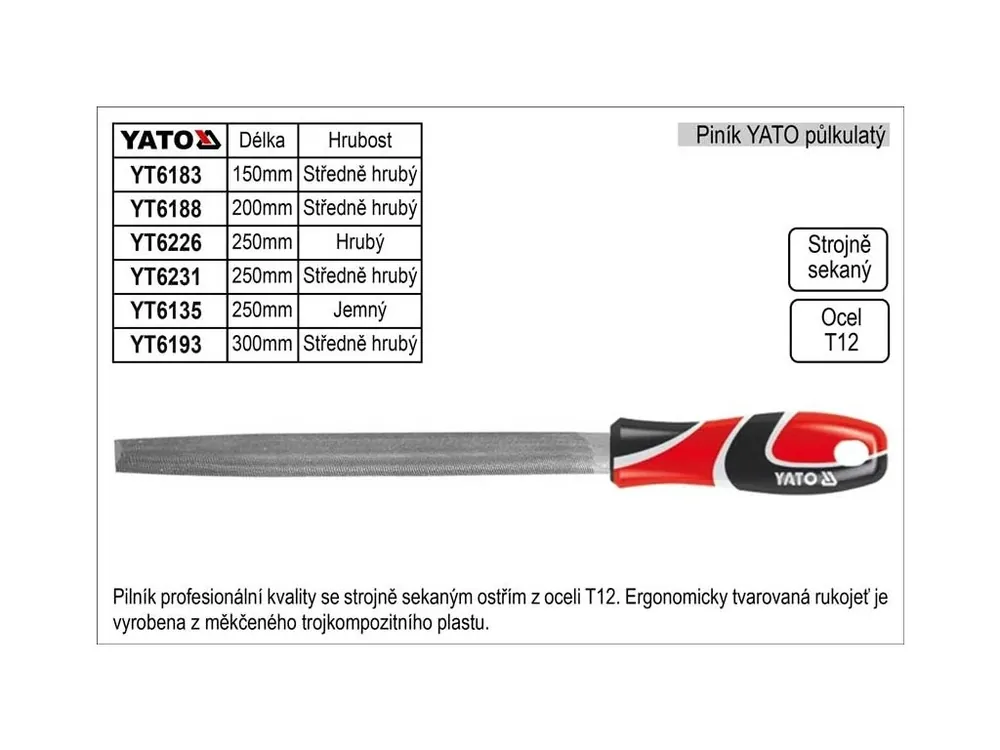 Pilník YATO půlkulatý délka 200mm středně hrubý