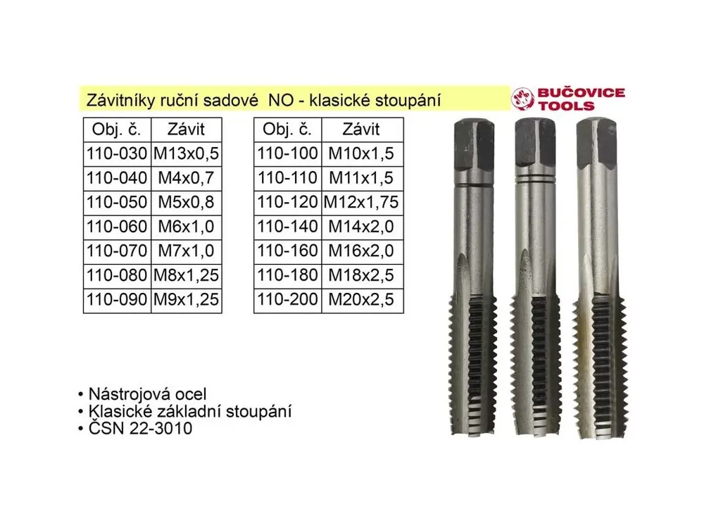 Závitníky ruční sadové M2 NO klasický závit