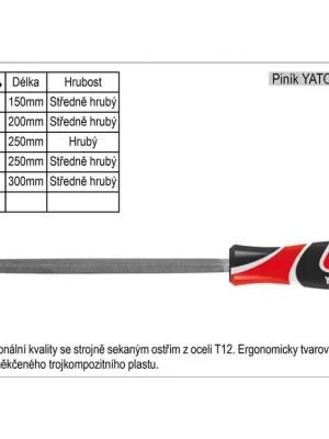 Pilník YATO čtyřhranný délka 250mm středně hrubý