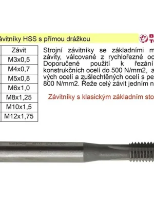 Strojní závitník M2 HSS přímá drážka klasický závit