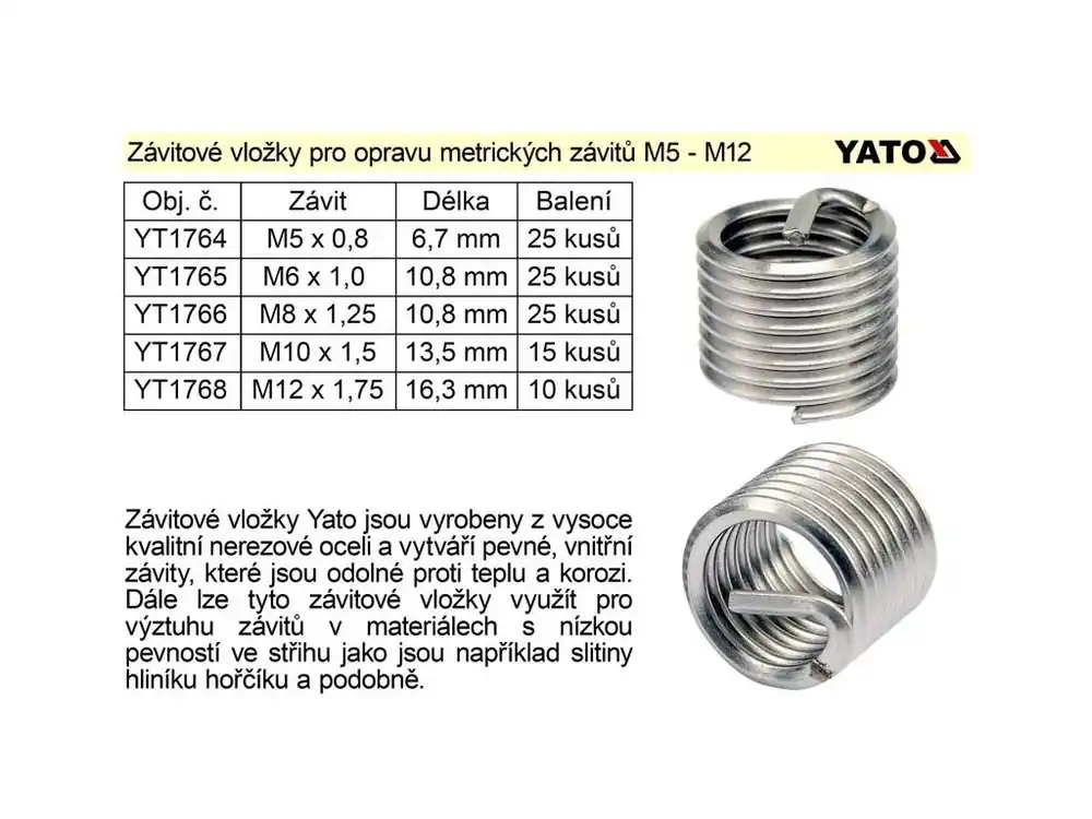 Závitová vložka M8 x 1,25 balení 20 kusů