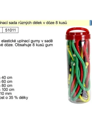 Gumy upínací sada různých délek v dóze 8 kusů