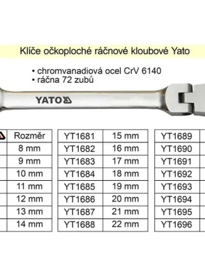 YATO Ráčnový klíč očkoplochý s kloubem 12mm