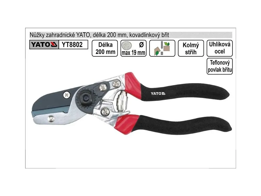 Nůžky zahradnické YATO 200mm kovadlinkový břit