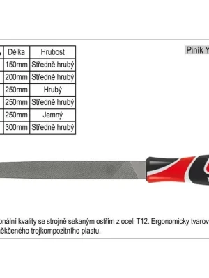 Pilník YATO plochý délka 300mm středně hrubý