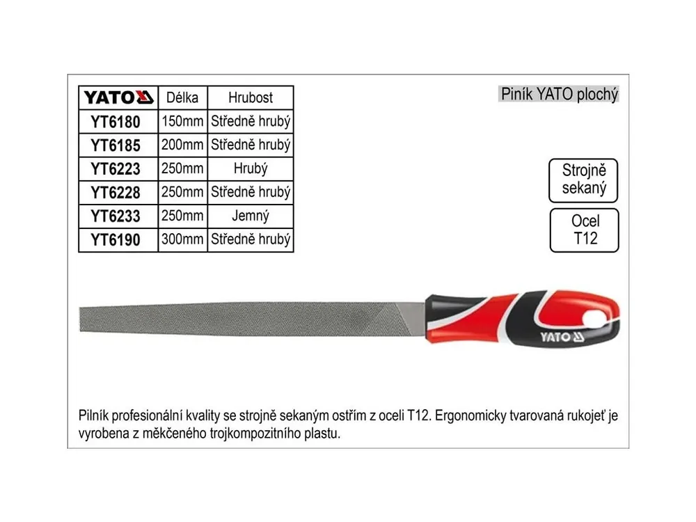 Pilník YATO plochý délka 300mm středně hrubý