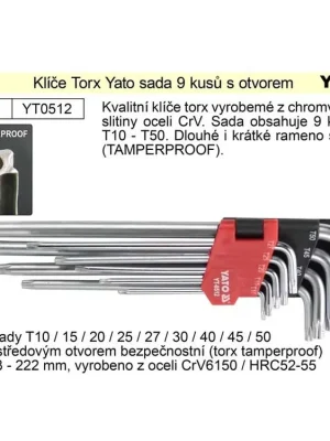 Klíče torx Yato zahnuté sada 9 kusů délka 90-200mm