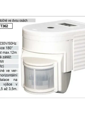 Snímač pohybu PIR 180° / 12m , otočný ve dvou osách