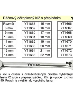 YATO Ráčnový klíč očkoplochý s přepínáním 19mm