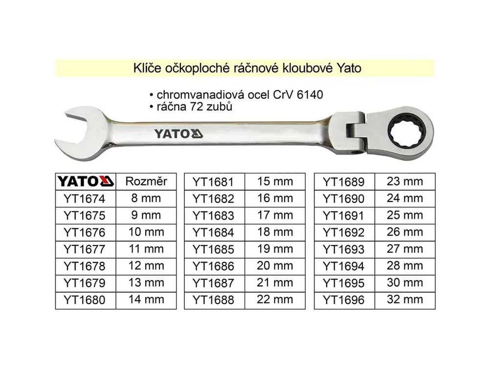 YATO Ráčnový klíč očkoplochý s kloubem 16mm