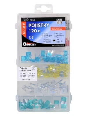 Pojistky nožové MINI sada 120ks 7,5/10/15/20/25/30Amp