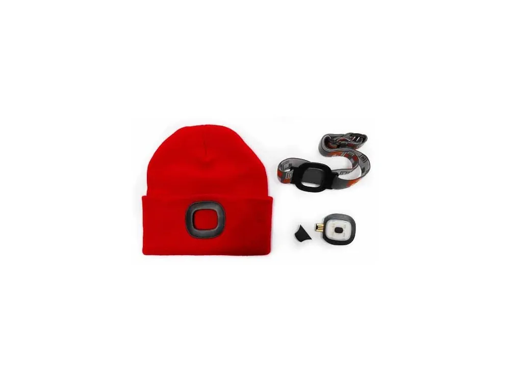 MAGG čepice s čelovkou 45lm, nabíjecí, USB, červená, univerzální velikost