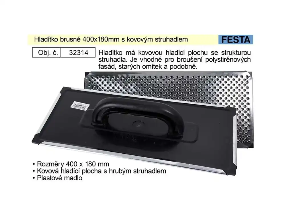 Hladítko brusné 400x180mm na fasádní polystyrén s kovovým struhadlem