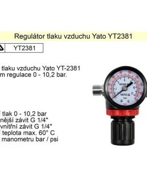 YATO Regulátor tlaku vzduchu, 1/4", redukční ventil YT-2381