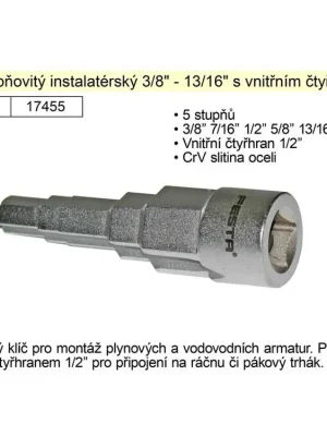 Klíč stupňovitý instalatérský 3/8"-13/16" vnitřní čtyřhran 1/2"