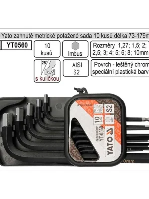 Klíče imbus zahnuté 1 - 10 mm Yato potažené s kuličkou