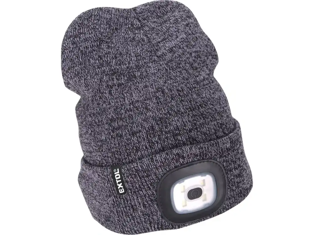 EXTOL LIGHT čepice s čelovkou 4x45lm, USB nabíjení, šedá/černá, univerzální velikost 43462