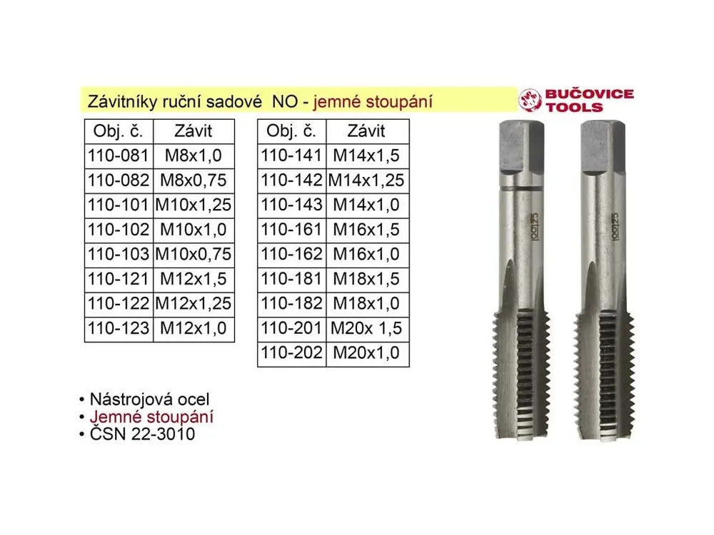 Závitníky ruční sadové M12x1,25 NO jemný závit