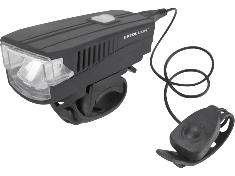 EXTOL LIGHT světlo bílé na kolo 350lm, USB nabíjení, klakson, 5W LED 43137