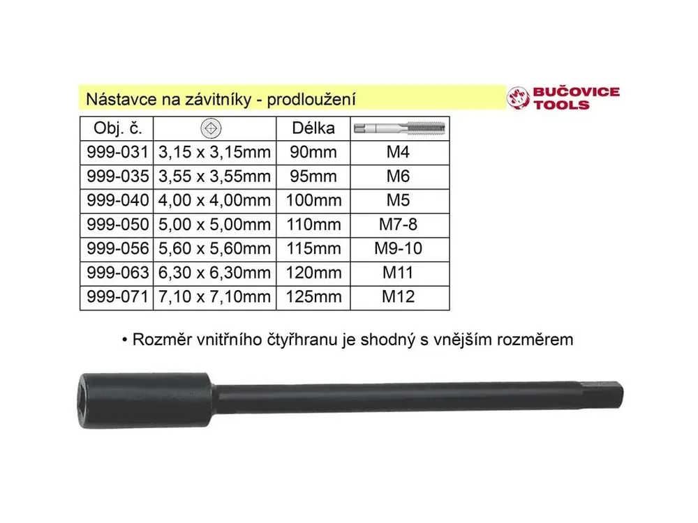 Nástavec pro závitník M11 délka 120mm prodloužení: 6,3mm