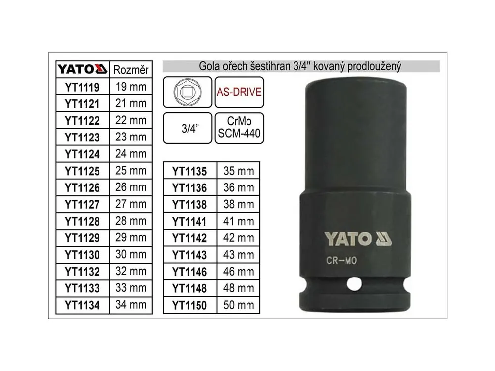 Gola ořech šestihran 3/4" kovaný prodloužený 36mm
