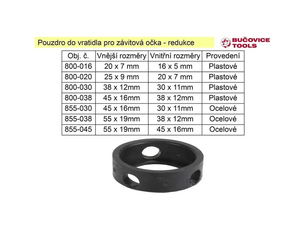 Pouzdro do vratidla pro závitová očka - redukce 55 / 38mm ocelové