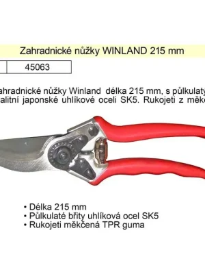 Nůžky zahradnické WINLAND 215 mm půlkulatý břit