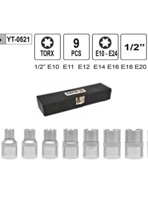 Nástrčné hlavice torx sada 9 kusů E10-E24 Yato