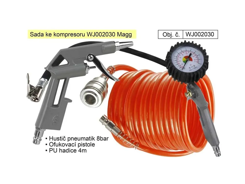 Sada ke kompresoru Magg WJ002030 splničem pneumatik a dalším příslušenstvím, pneuhustič