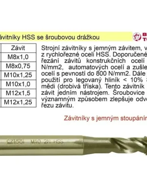 Strojní závitník M12x1,25  HSS šroubová drážka jemný závit