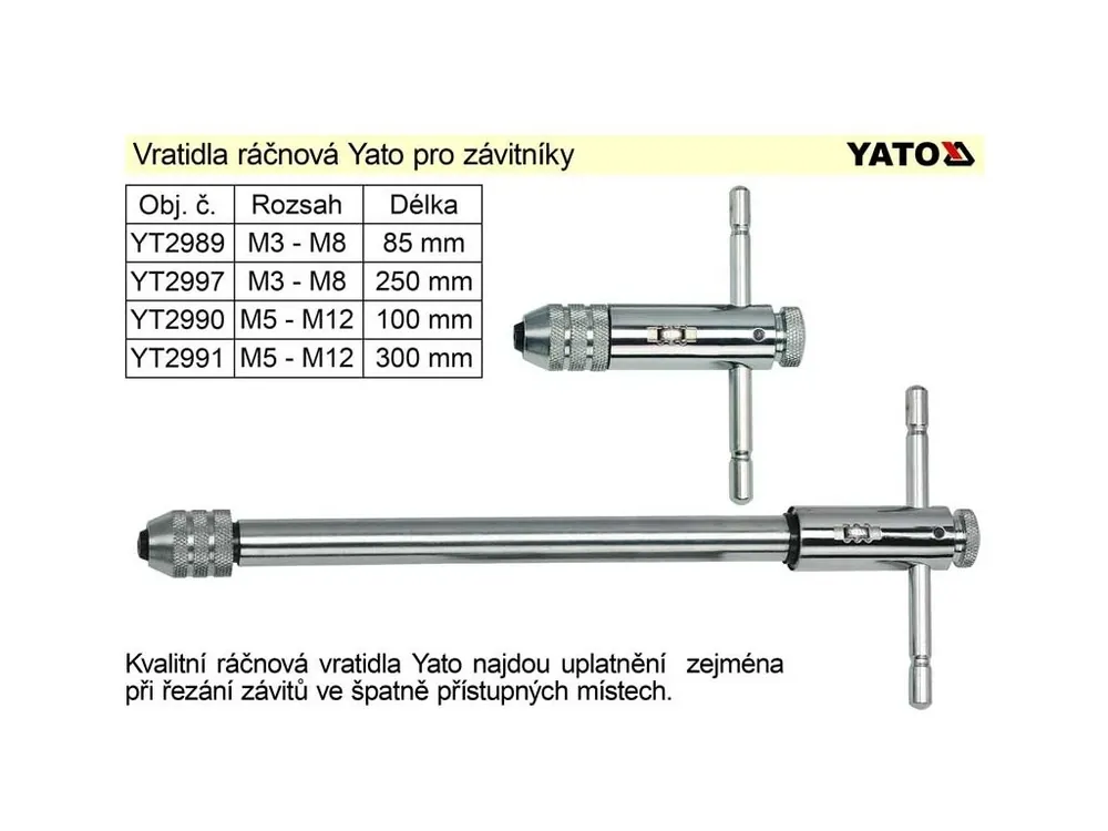 Vratidlo závitové ráčnové Yato délka 300mm pro závitníky M5 - M12