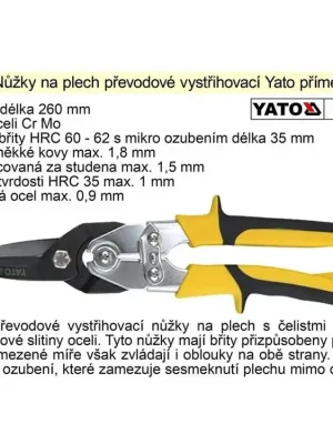 Nůžky na plech převodové Yato přímé 260 mm