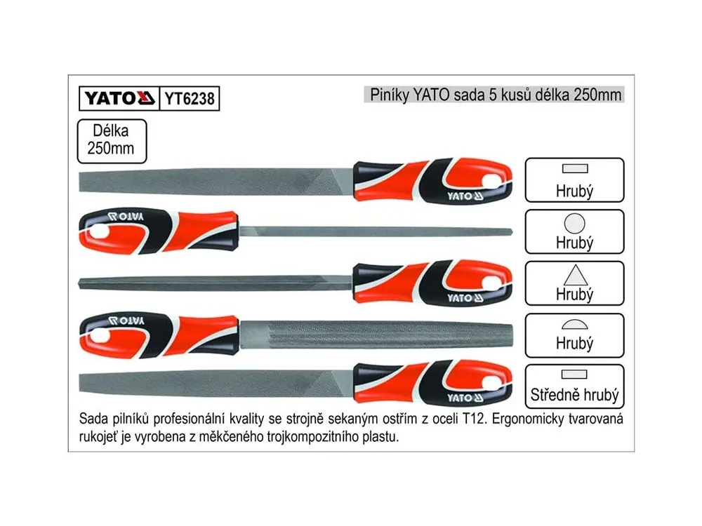 Pilníky YATO délka 250mm sada 5 kusů