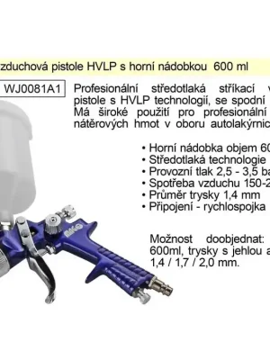 Pistole stříkací vzduchová HVLP Magg Profi horní nádobka 600ml